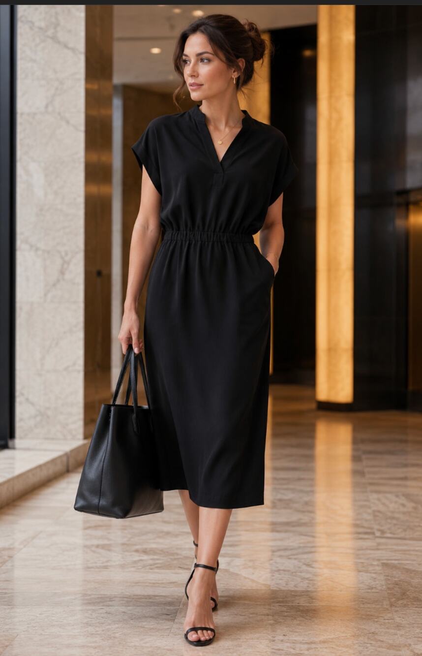 Donna Morgan All Black Elegant Balloon Sleeve Fitted Feminine Modest Jumper